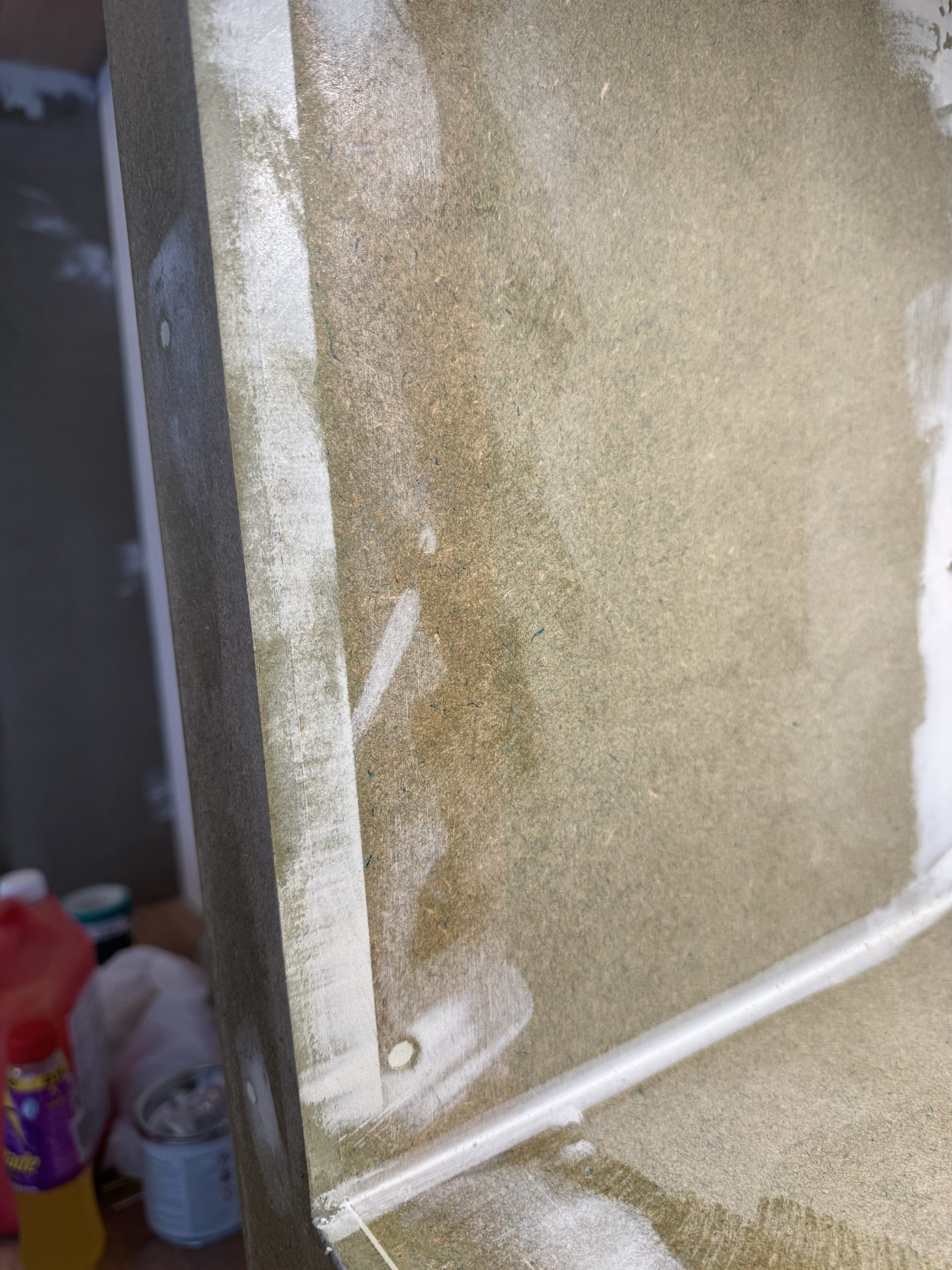 Edges of Moisture resistant MDF being sealed and filled
